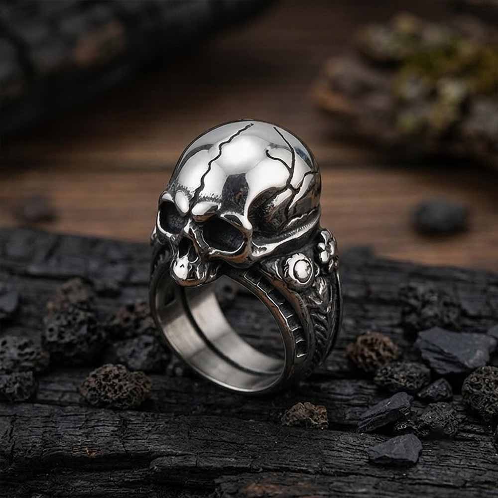Gothic Cracked Skull Head Stainless Steel Ring