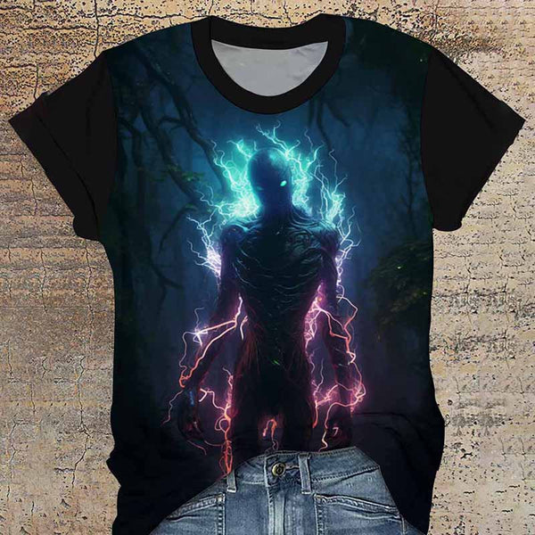 Gothic Creature Forest Round Neck T-Shirt