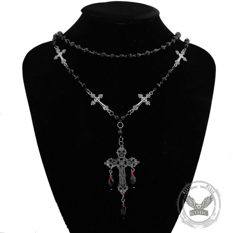 Gothic Cross Beaded Stainless Steel Stacking Necklace | Gthic.com