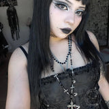 Gothic Cross Beaded Stainless Steel Stacking Necklace