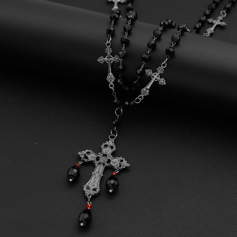 Gothic Cross Beaded Stainless Steel Stacking Necklace | Gthic.com
