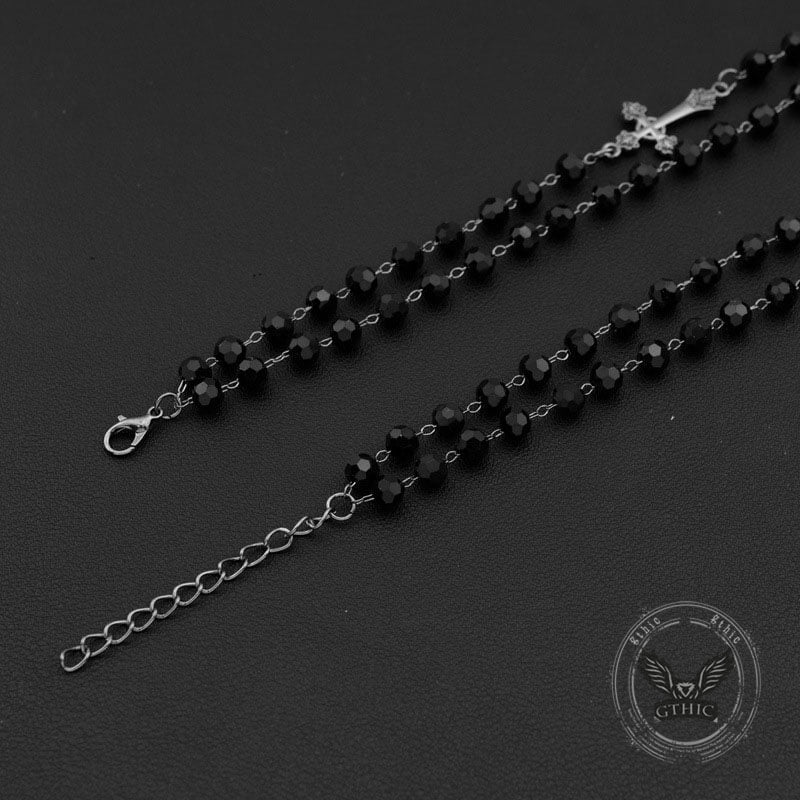Gothic Cross Beaded Stainless Steel Stacking Necklace