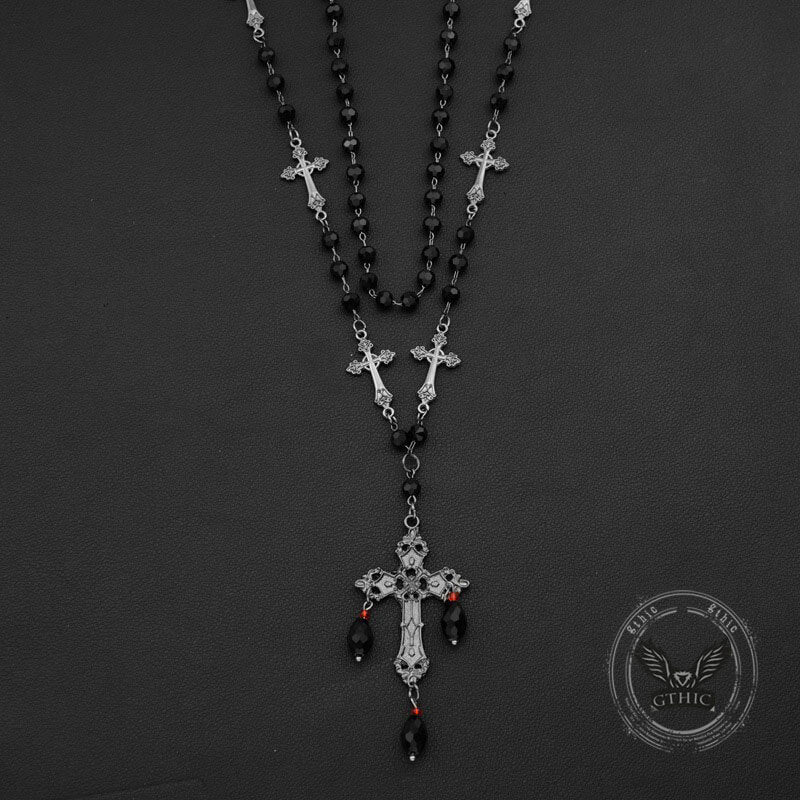 Gothic Cross Beaded Stainless Steel Stacking Necklace | Gthic.com