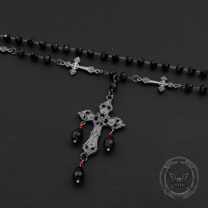 Gothic Cross Beaded Stainless Steel Stacking Necklace | Gthic.com