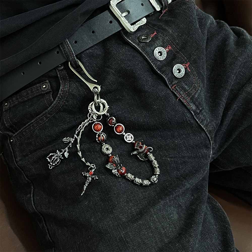 Gothic Cross Butterfly Beaded Alloy Pants Chain | Gthic.com