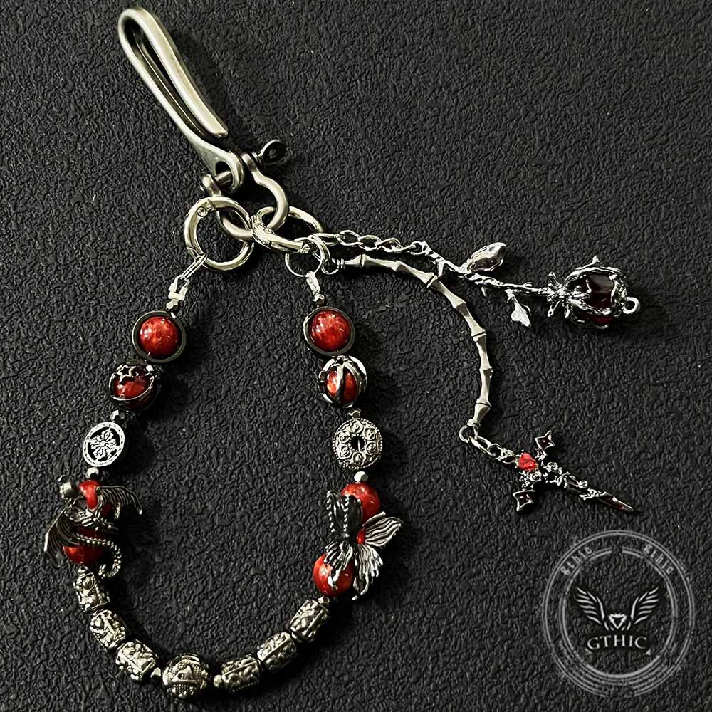 Gothic Cross Butterfly Beaded Alloy Pants Chain | Gthic.com