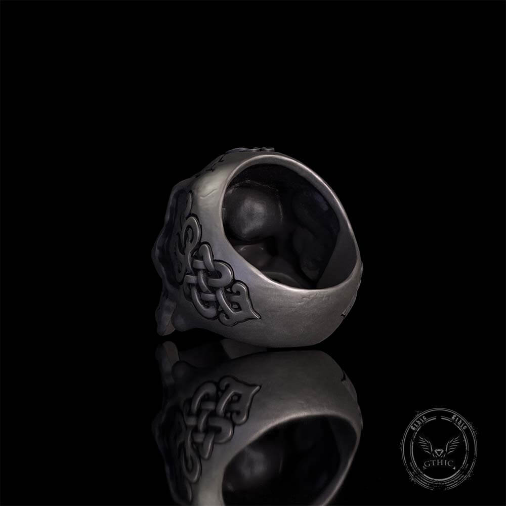Gothic Cross Celtic Sterling Silver Cracked Skull Ring