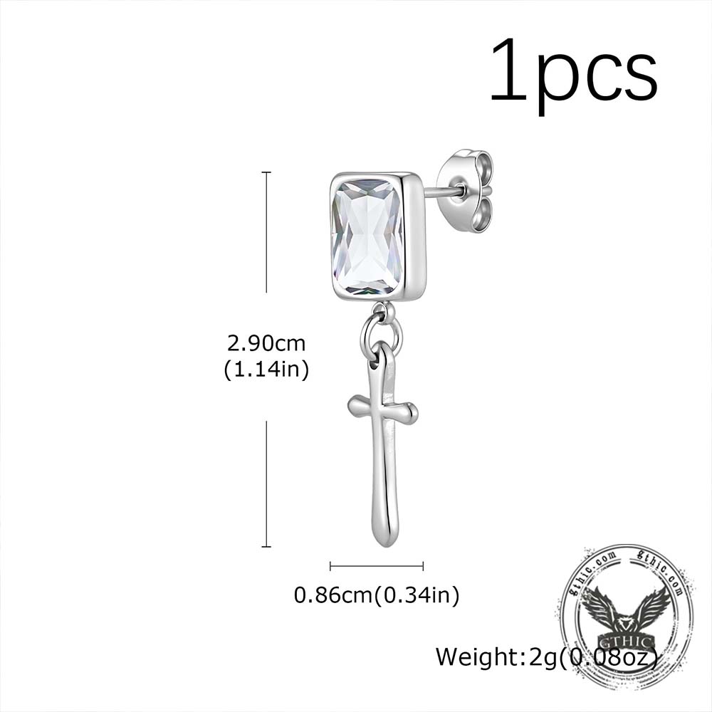 Gothic Cross Gemstone Stainless Steel Drop Earrings