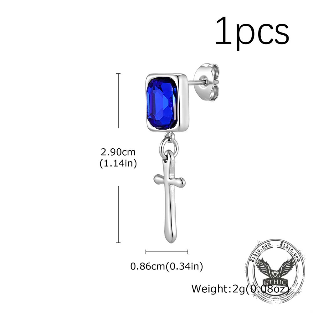 Gothic Cross Gemstone Stainless Steel Drop Earrings