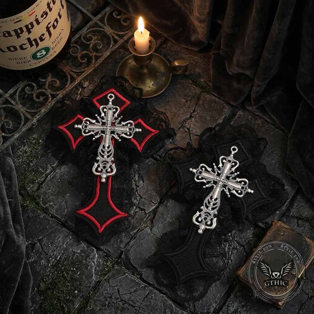Gothic Cross Lace Fabric Alloy Y2K Hair Clips | Gthic.com