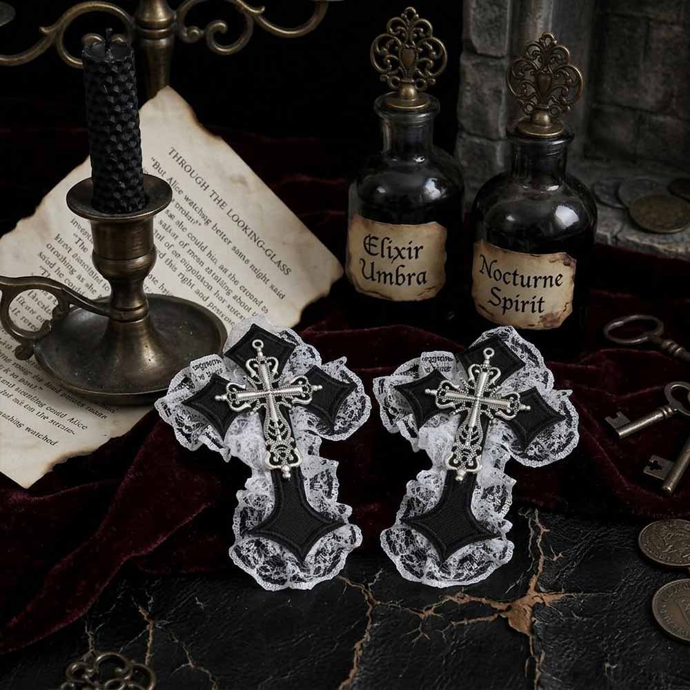 Gothic Cross Lace Fabric Alloy Y2K Hair Clips