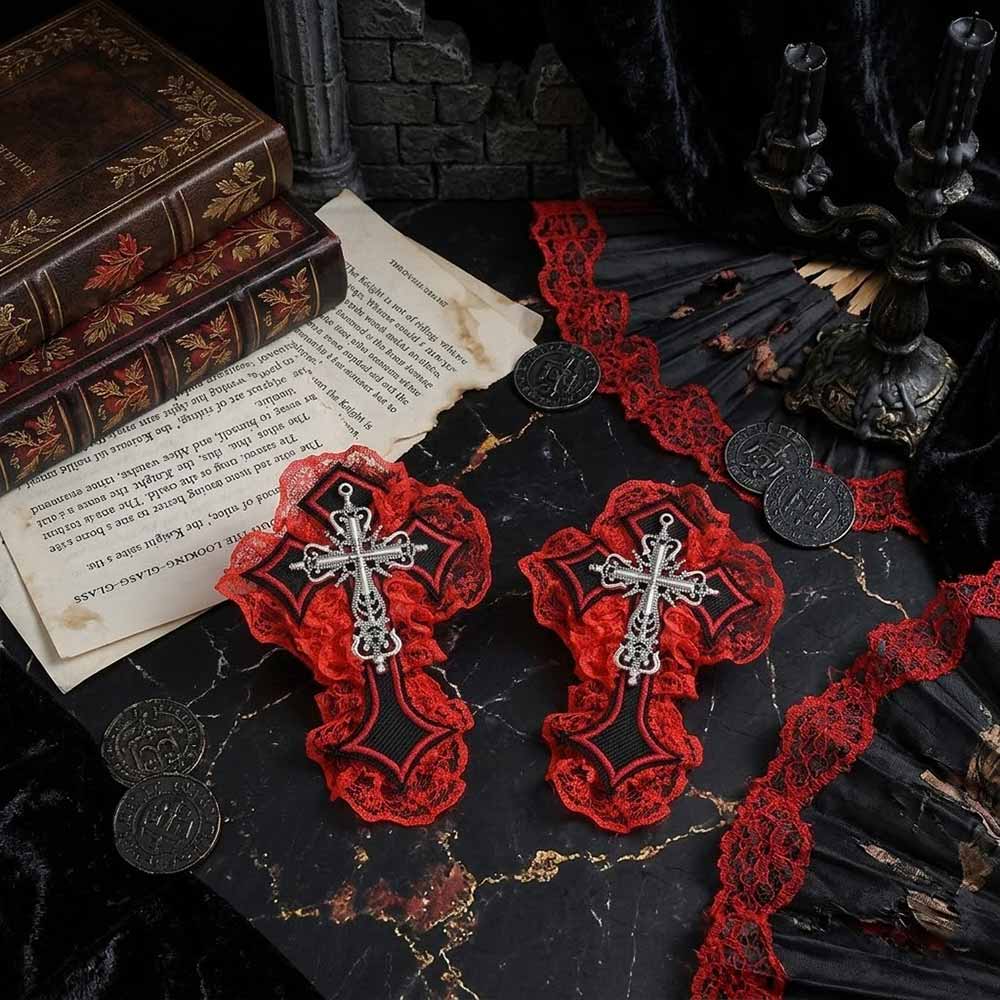 Gothic Cross Lace Fabric Alloy Y2K Hair Clips