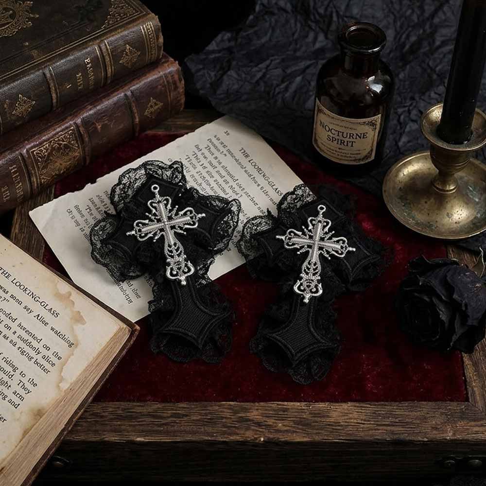 Gothic Cross Lace Fabric Alloy Y2K Hair Clips