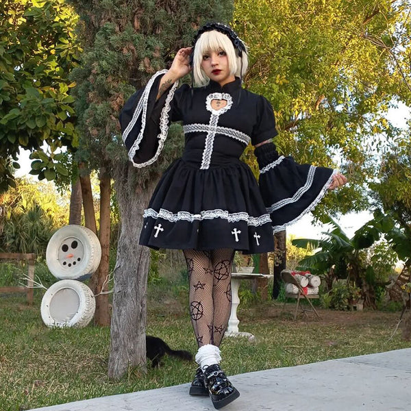 Vestido de lolita de poliéster con cruz gótica