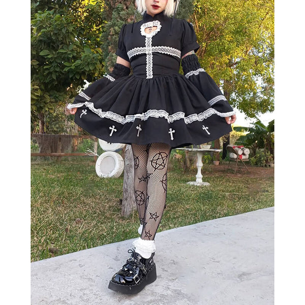 Vestido de lolita de poliéster con cruz gótica