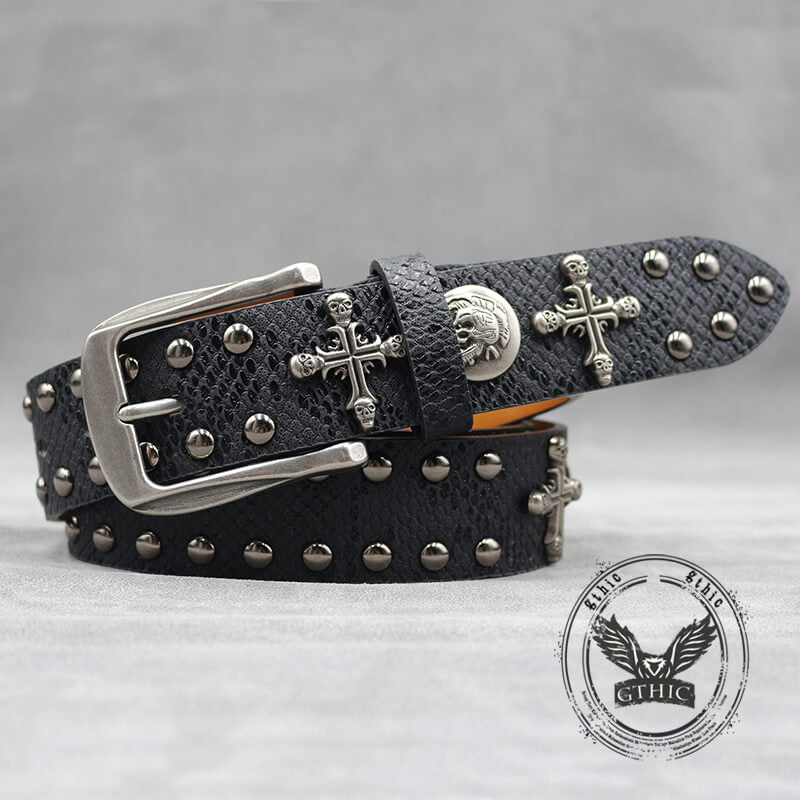 Gothic Cross Skull Rivet Snake Pattern PU Leather Belt – GTHIC