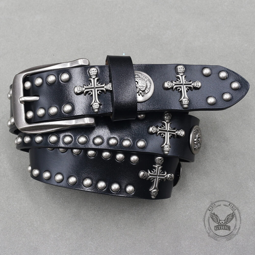 Gothic Cross Skull Studded Y2K Alloy Leather Belt