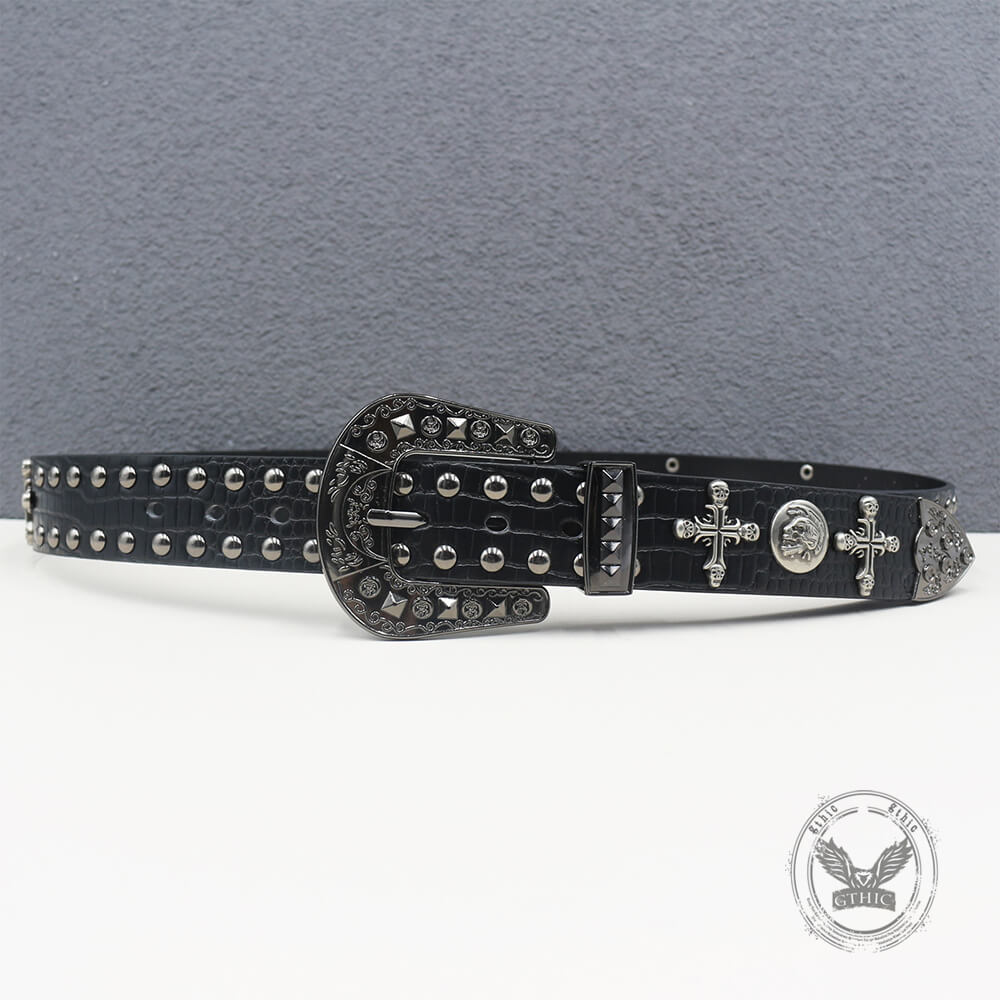 Gothic Cross Skull Studded Y2K Alloy Leather Belt – GTHIC