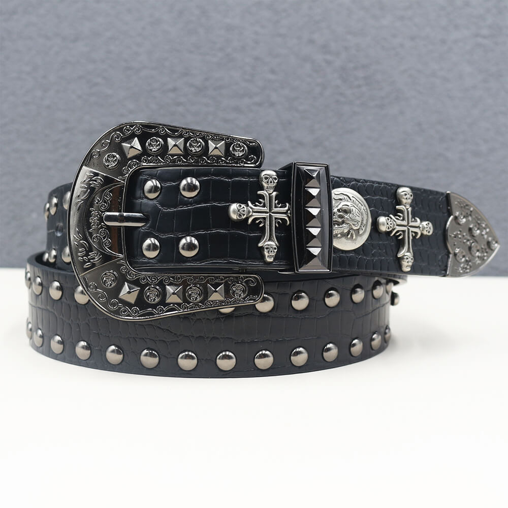 Gothic Cross Skull Studded Y2K Alloy Leather Belt – GTHIC