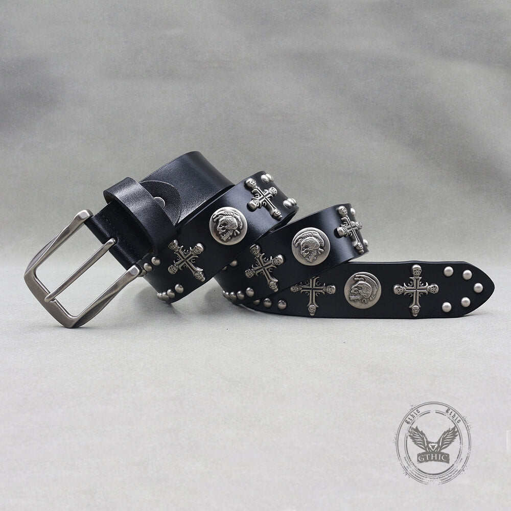Gothic Cross Skull Studded Y2K Alloy Leather Belt