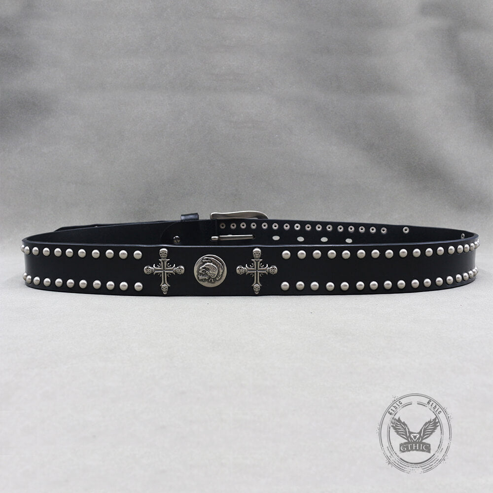 Gothic Cross Skull Studded Y2K Alloy Leather Belt