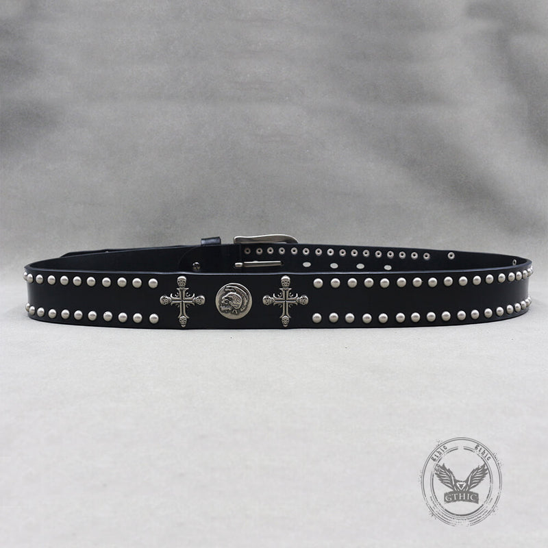 Gothic Cross Skull Studded Y2K Alloy Leather Belt – GTHIC