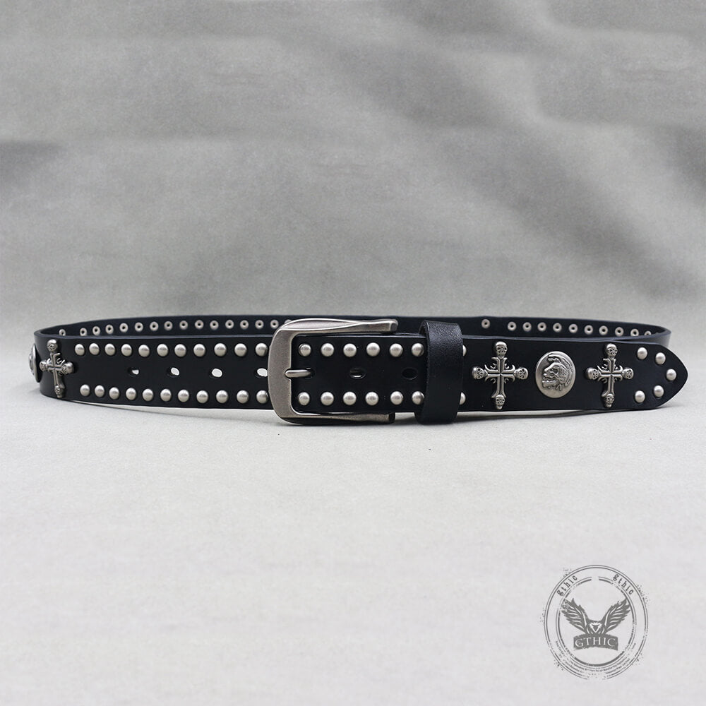 Gothic Cross Skull Studded Y2K Alloy Leather Belt – GTHIC