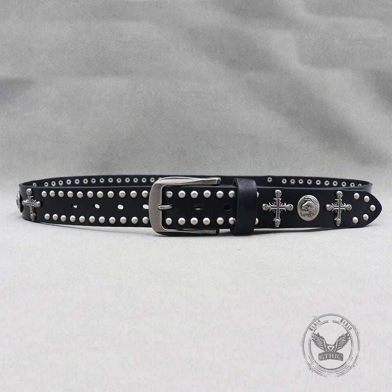 Gothic Cross Skull Studded Y2K Alloy Leather Belt – GTHIC