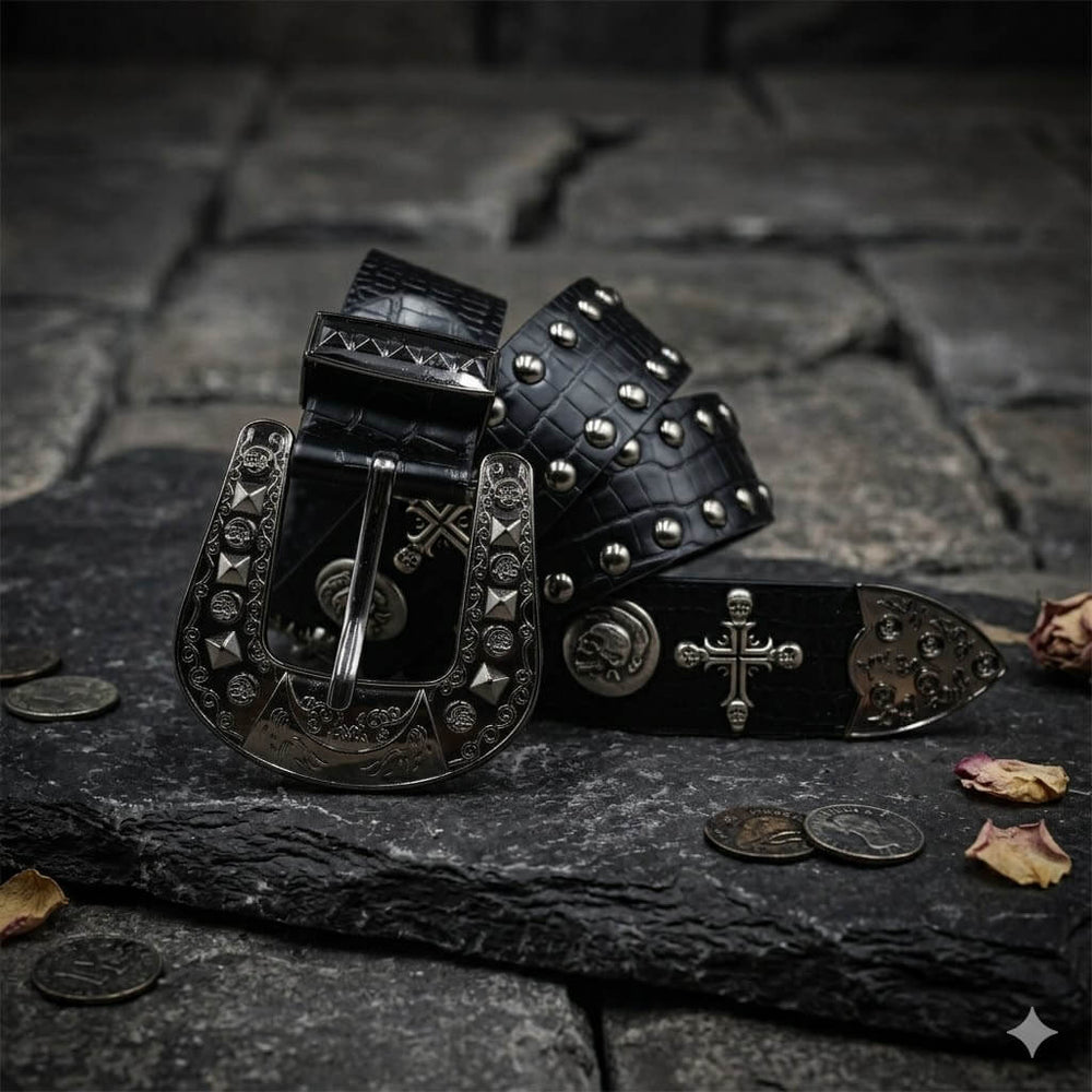 Gothic Cross Skull Studded Y2K Alloy Leather Belt – GTHIC