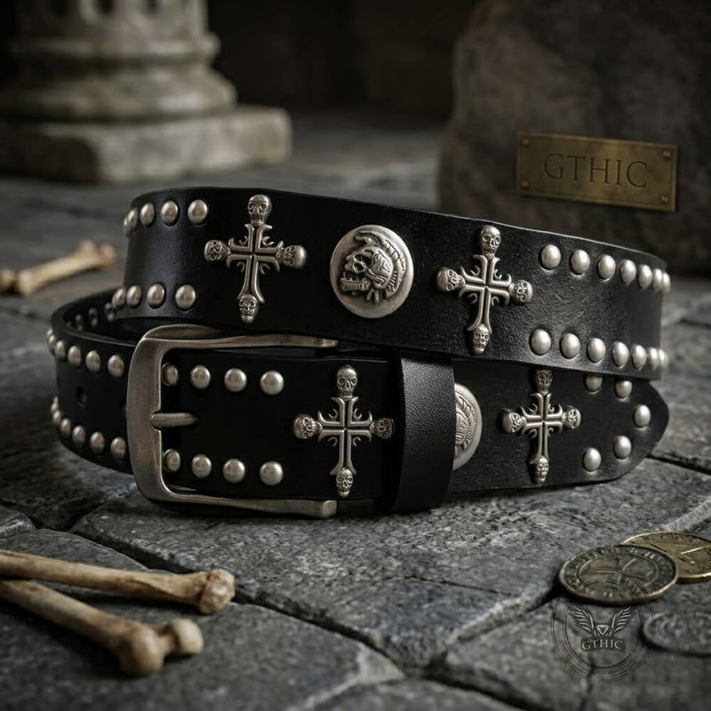 Gothic Cross Skull Studded Y2K Alloy Leather Belt – GTHIC