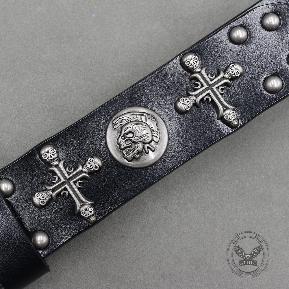 Gothic Cross Skull Studded Y2K Alloy Leather Belt