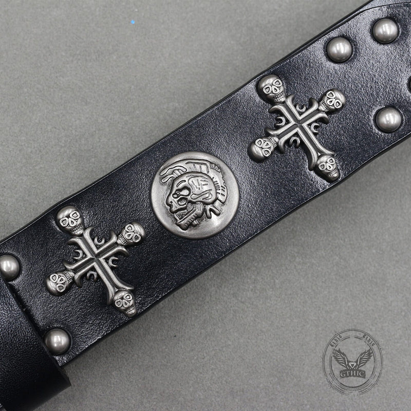 Gothic Cross Skull Studded Y2K Alloy Leather Belt – GTHIC display picture 1