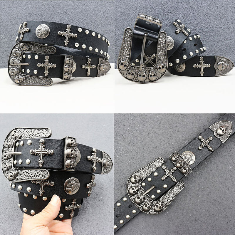 Gothic Cross Skull Studded Y2K Alloy Leather Belt – GTHIC