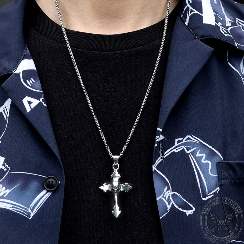 Gothic Cross Stainless Steel Skull Pendant