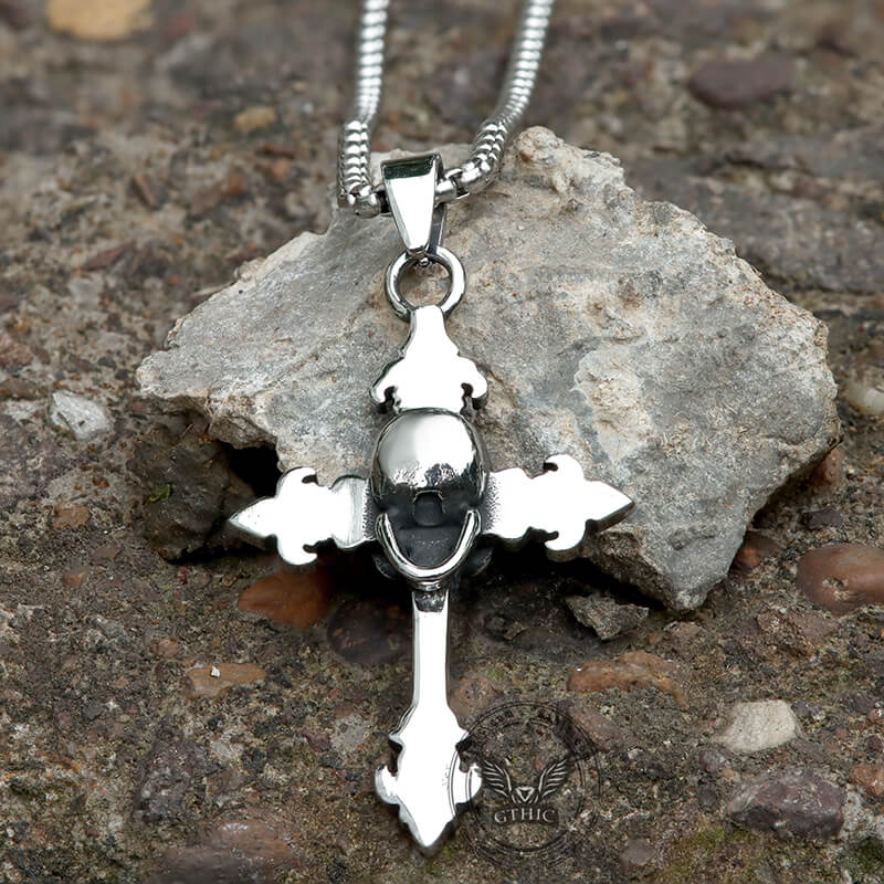 Gothic Cross Stainless Steel Skull Pendant