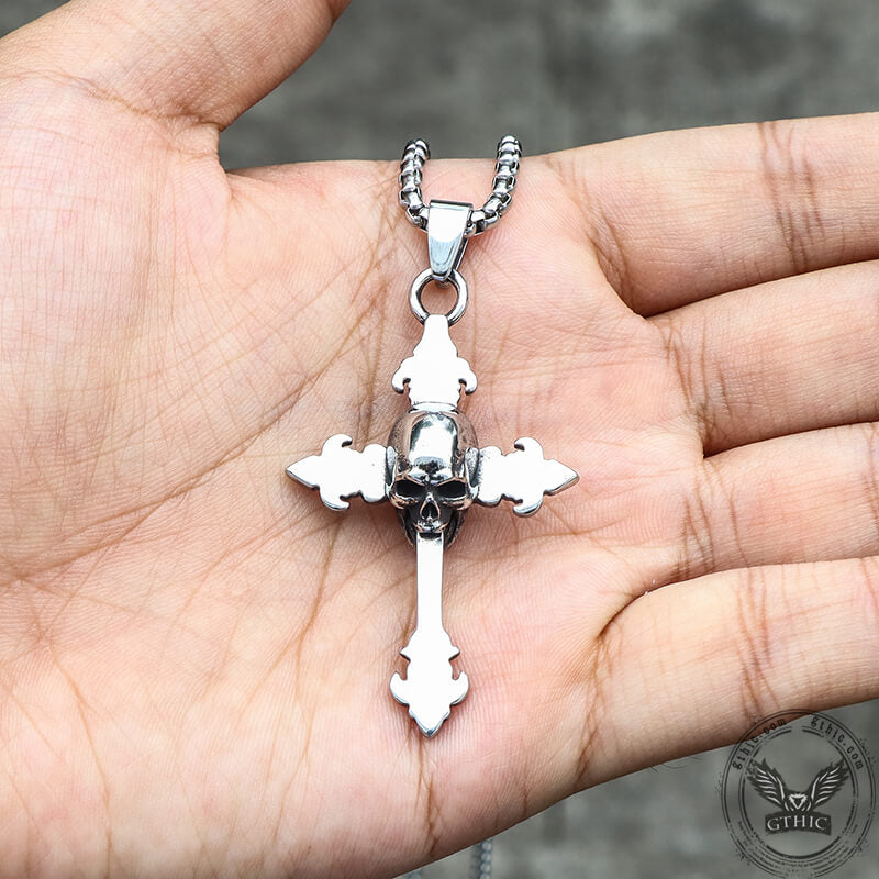 Gothic Cross Stainless Steel Skull Pendant | Gthic.com