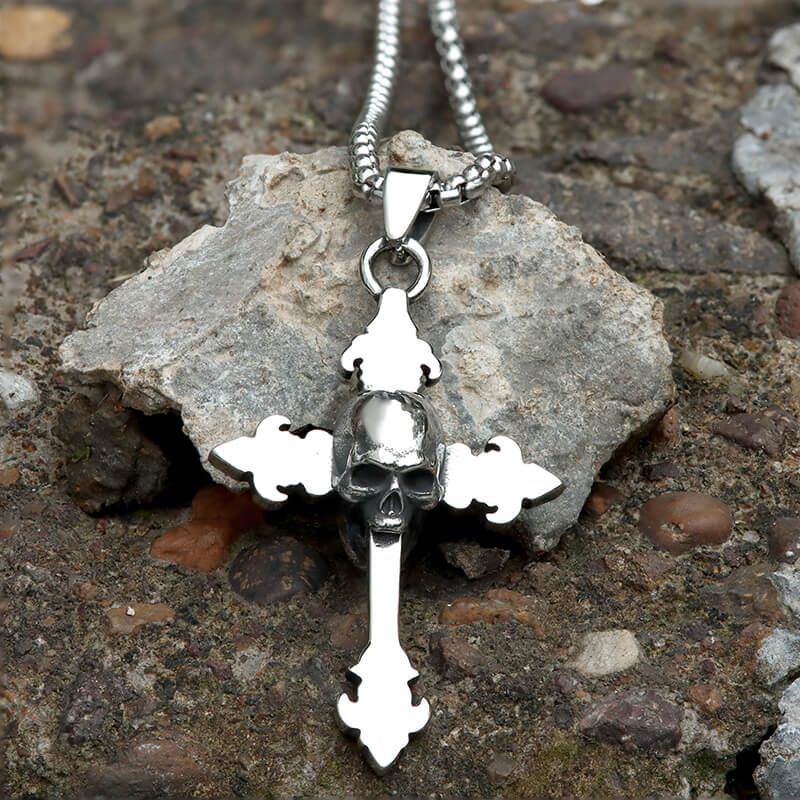 Gothic Cross Stainless Steel Skull Pendant | Gthic.com