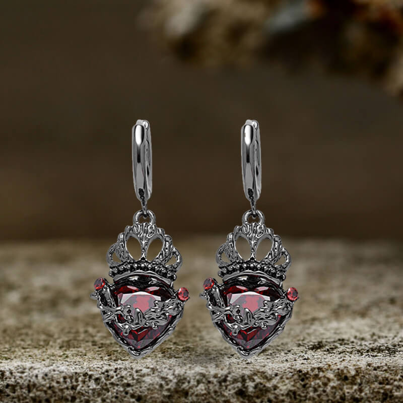 Gothic Crown Heart Alloy Earrings 01 | Gthic.com