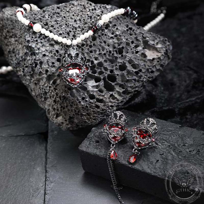 Gothic Crown Heart Alloy Jewelry Set