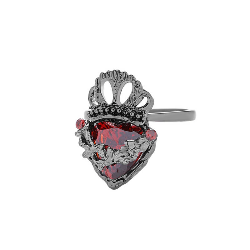 Gothic Crown Heart Alloy Open Ring