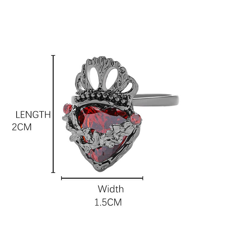 Gothic Crown Heart Alloy Open Ring