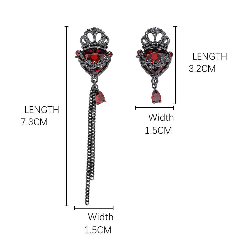 Gothic Crown Heart Chain Asymmetric Alloy Earrings