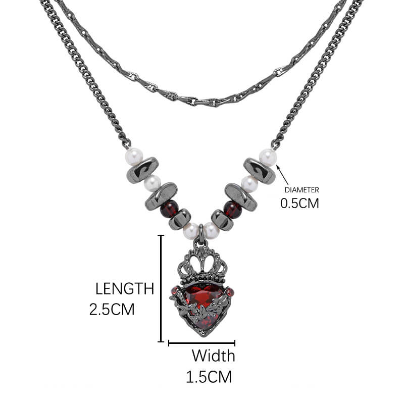 Gothic Crown Heart Double Chain Alloy Necklace