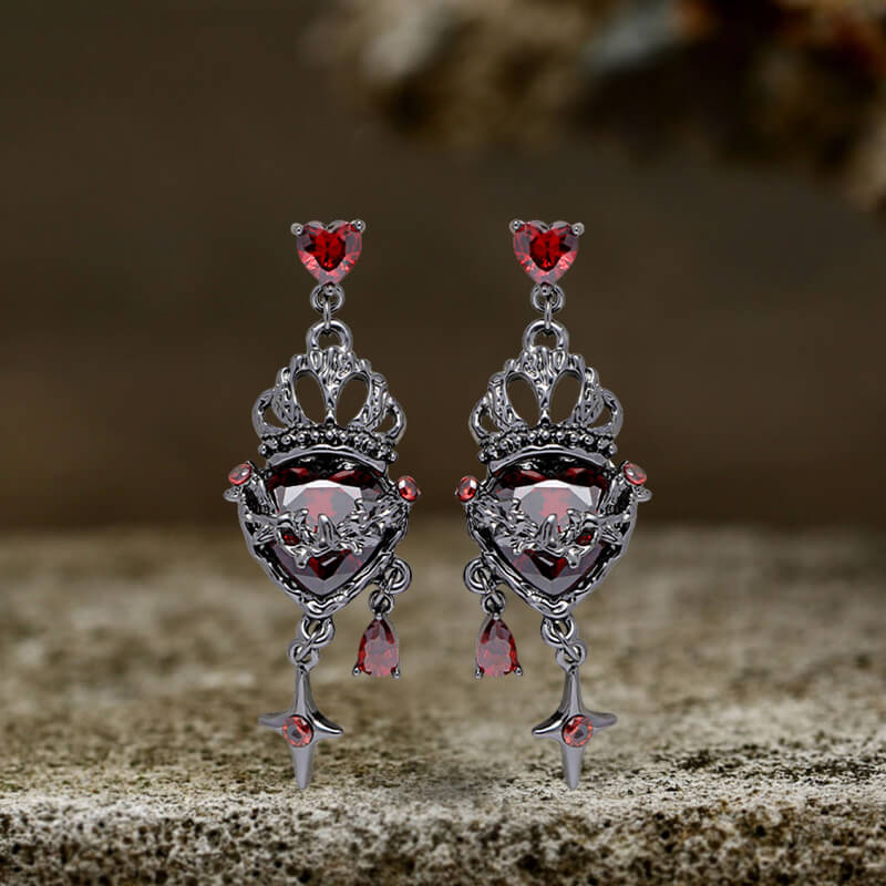 Gothic Crown Heart Four-Pointed Star Alloy Earrings 01 | Gthic.com