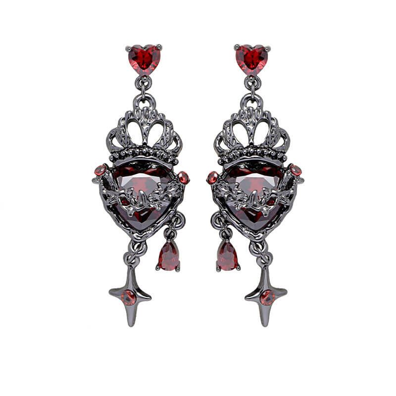 Gothic Crown Heart Four-Pointed Star Alloy Earrings