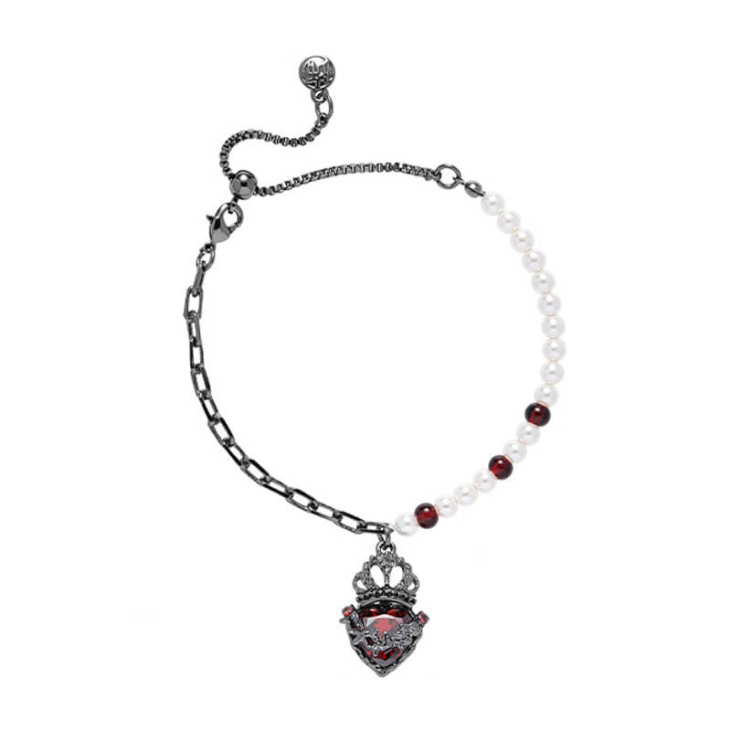 Gothic Crown Heart Shape Pearl Alloy Bracelet 01 | Gthic.com