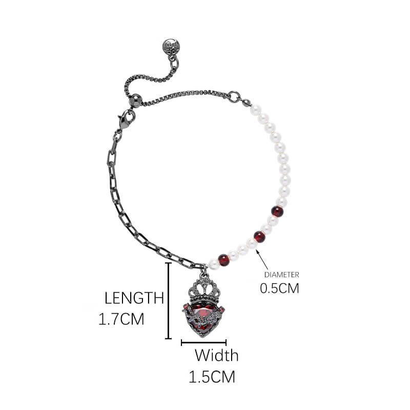 Gothic Crown Heart Shape Pearl Alloy Bracelet