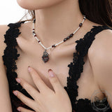 Gothic Crown Heart Shape Pearl Alloy Necklace 02 | Gthic.com