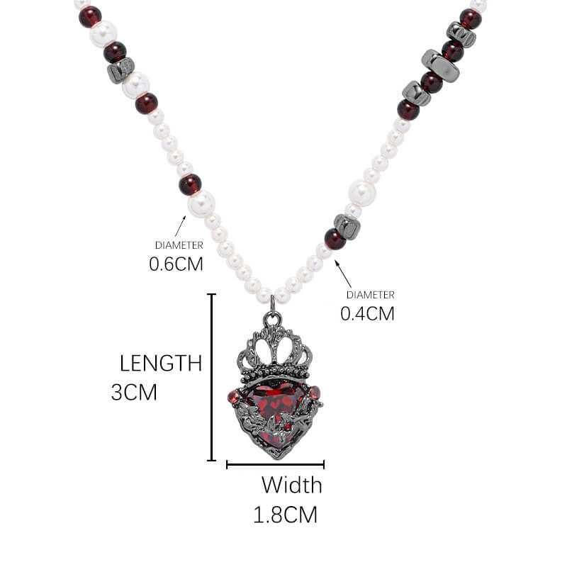 Gothic Crown Heart Shape Pearl Alloy Necklace