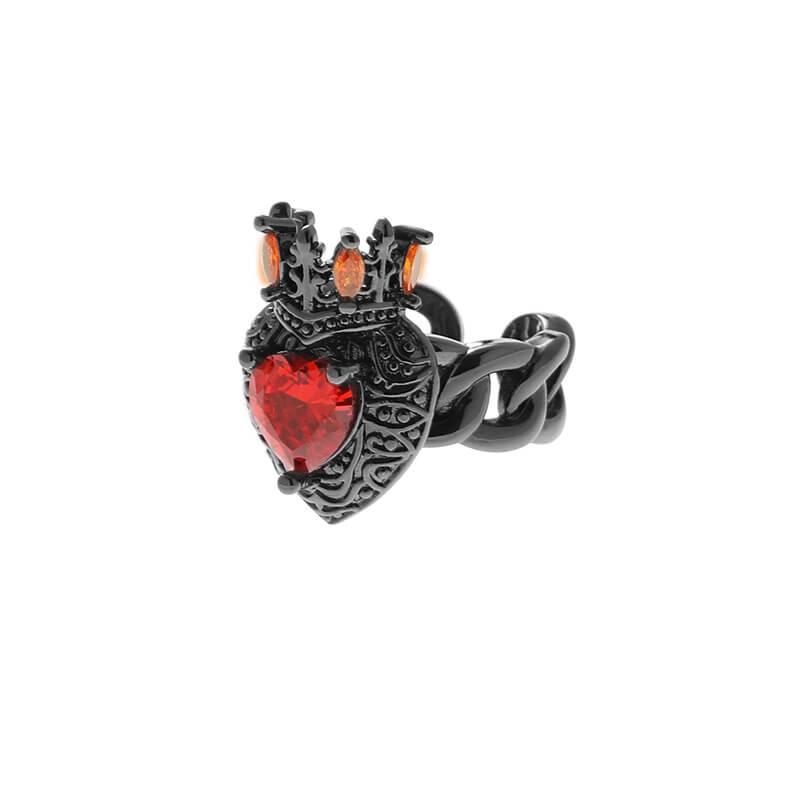Gothic Crown Heart Shaped Zircon Alloy Open Ring | Gthic.com